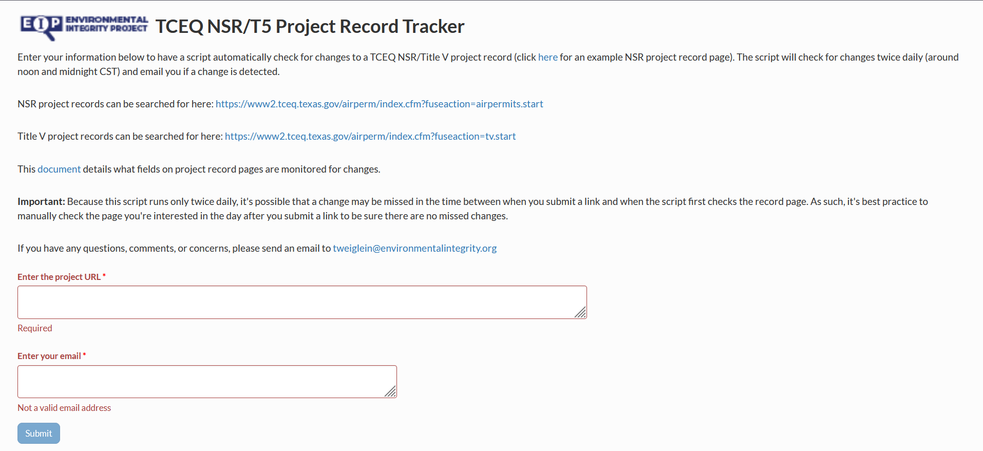 TX Title V/ NSR Tracking App